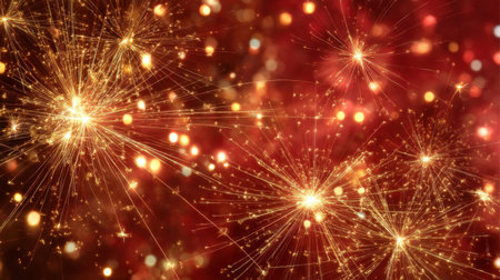 A mesmerizing display of sparkling lights and glittering stars creates a vibrant and festive atmosphere against a warm background, perfect for celebrations.の素材