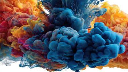 A captivating display of vibrant smoke swirling in blue, red, and orange hues creates an intriguing abstract visual perfect for digital backgrounds.の素材