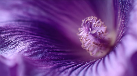 A stunning close-up of a violet flower petal, showcasing its delicate texture and intricate details illuminated by soft natural light.の素材