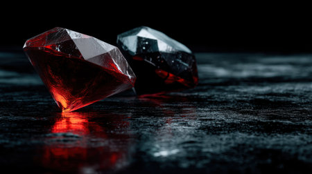 A mesmerizing image of red and black gemstones resting on a dark surface, capturing the essence of elegance, beauty, and luxury.の素材