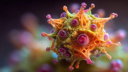 This stunning close-up showcases a vibrant microorganism with intricate details and unique structures, revealing the fascinating world of microscopic life.の素材