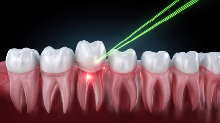 A detailed illustration of laser treatment in dentistry showcasing advanced technology for tooth restoration and improved oral health.の素材
