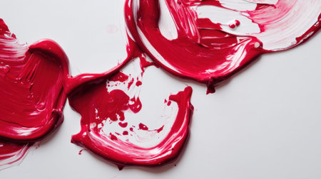 Explore a vibrant display of red paint swirls across a smooth white surface, perfect for artistic projects and creative ideas.の素材