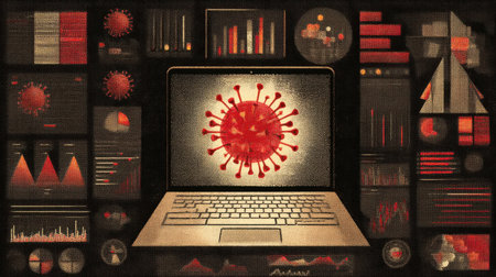 A detailed visual display of a computer screen showcasing multiple data visualizations related to infectious disease outbreaks and coronavirus metrics.の素材