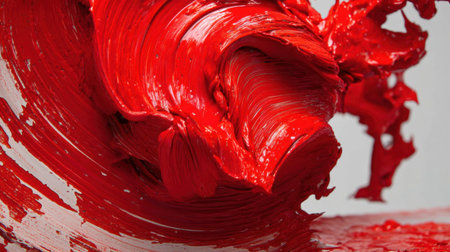 This striking image features a bold swirl of vibrant red paint, showcasing rich texture and movement, perfect for abstract art or creative projects.の素材