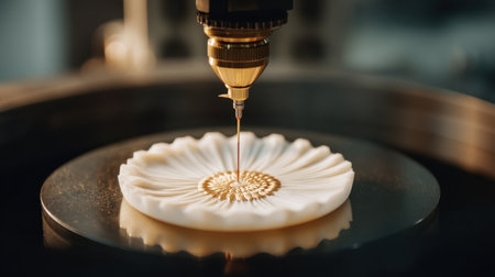 This image showcases a precision laser engraving process on an artistic floral design. The intricate detail highlights the blend of technology and creativity.の素材