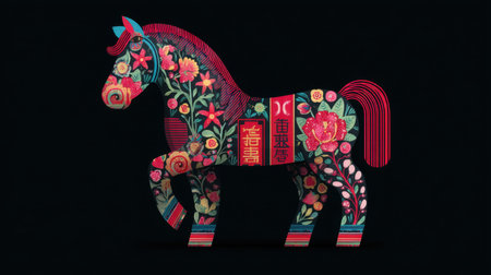 This stunning illustration features a vibrant floral horse design, showcasing intricate patterns and a creative artistic flair. Ideal for various projects.の素材