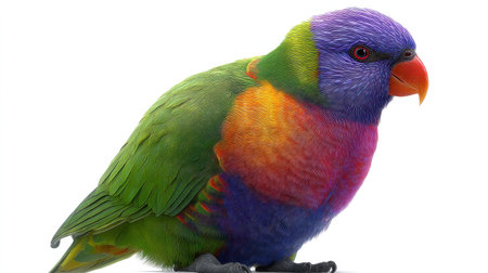 This stunning image captures a colorful bird with brilliant feathers in shades of green, blue, purple, and red, displaying its beautiful plumage.の素材