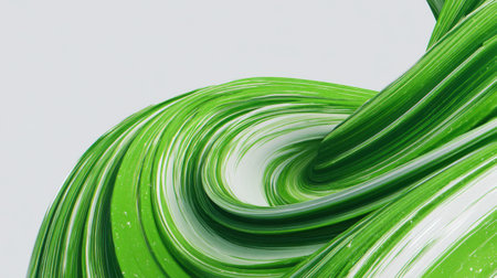 This captivating abstract image features a dynamic green paint stroke that embodies motion and energy against a subtle gray background. Perfect for artistic projects or modern designs.の素材