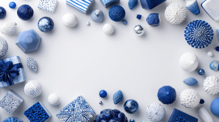 A captivating arrangement of blue and white decorative elements on a clean white background, ideal for art, design, or creative project inspiration.の素材