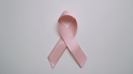 The image features a pink ribbon on a simple white background, symbolizing awareness for breast cancer initiatives and support efforts.の素材