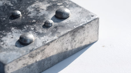 This image showcases a close-up view of a metal surface featuring textured patterns and droplets that reflect light beautifully, ideal for artistic or industrial themes.の素材