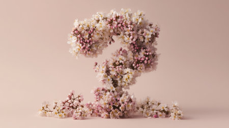 A stunning floral arrangement shaped like a question mark, featuring delicate blooms on a soft pink backdrop, perfect for creative inquiries.の素材