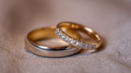 Discover the beauty of elegant wedding rings, featuring gold and sparkling diamonds, perfect for symbolizing love and commitment.の素材