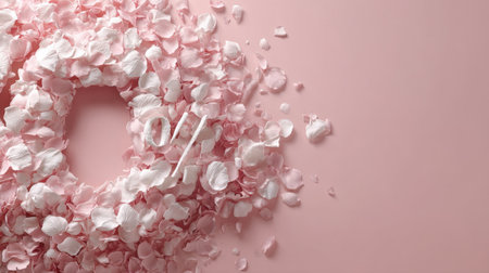 Delicate pink flower petals arranged artistically on a soft pastel background, perfect for romantic themes and floral designs. Ideal for various creative projects.の素材