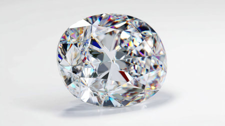 This image features a stunning oval cut diamond showcasing brilliant facets and captivating rainbow reflections. Ideal for jewelry themes.の素材