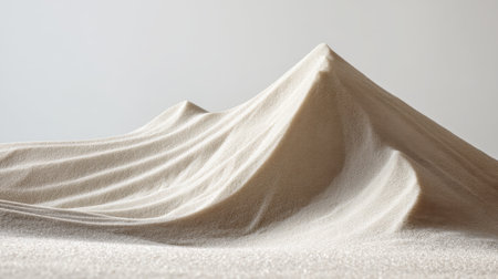 A stunning close-up of a smooth mountain of fine sand, showcasing picturesque curves and textures, illuminated by soft natural light for a serene effect.の素材
