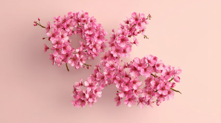 Delicate pink cherry blossoms form a percentage sign against a soft pink background, symbolizing spring, beauty, and renewal, perfect for celebrations.の素材