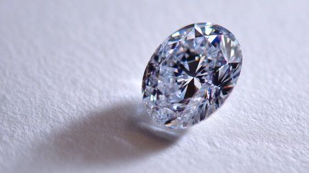An exquisite oval diamond rests on a soft surface, emitting radiant reflections and showcasing remarkable craftsmanship, ideal for luxury themes.の素材