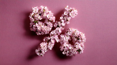 This captivating arrangement of delicate pink flowers forms a percentage symbol against a soft pink background, perfect for marketing and promotional materials.の素材