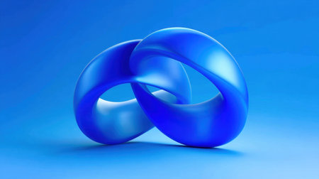 Two smooth, intertwined blue shapes create a striking abstract design. The modern aesthetics and vibrant color convey creativity and elegance.の素材
