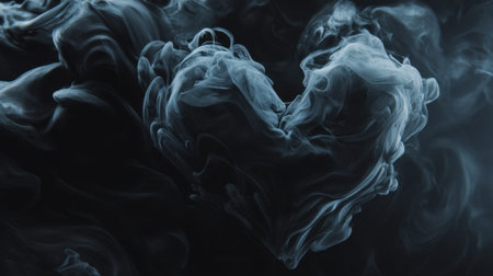 This captivating image showcases a heart shape formed by ethereal smoke, creating a romantic and mysterious atmosphere. Ideal for visual storytelling.の素材