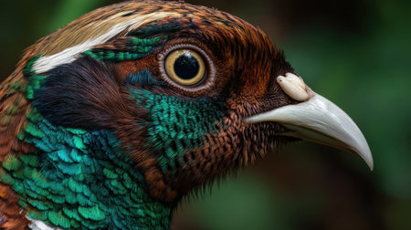 Experience the beauty of nature with this striking close-up of a colorful bird. Its intricate feather patterns and captivating eyes reflect its vibrant habitat and unique characteristics.の素材
