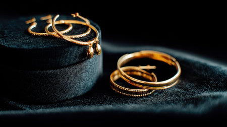 A stunning arrangement of gold earrings highlights the exquisite craftsmanship and elegance of fashion accessories suitable for women.の素材