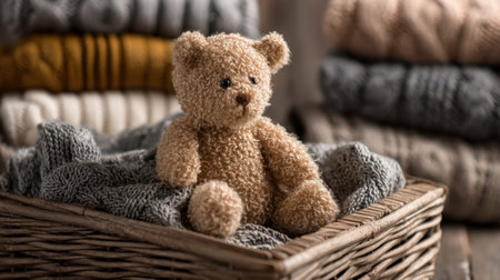This adorable teddy bear brings warmth and charm to any setting with its soft texture. Perfect for children's rooms or cozy home decor.の素材