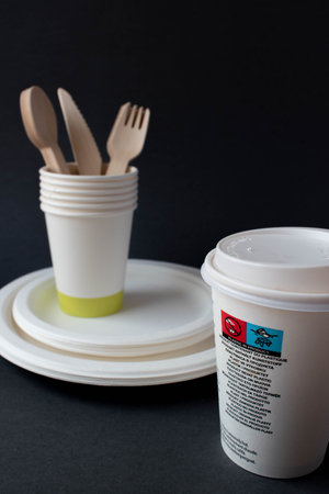 eco crockery vs. plastic planet dayの写真素材