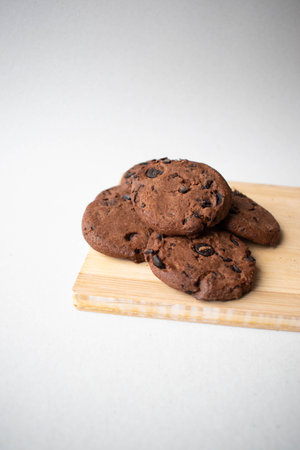 chocolate chip cookies on a wooden board