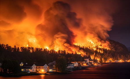 A photo of a wildfire on the island. Generative AIの素材