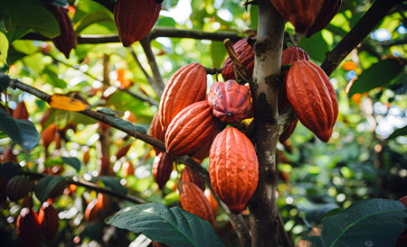 The ripe fruit of the cacao plant. Generative AIの素材