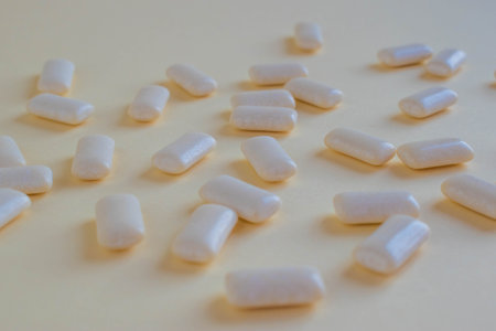 Mint gum on a beige background. Fresh breath, oral care