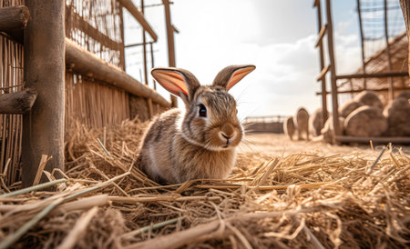 Caged rabbit on a natural organic farm.の素材