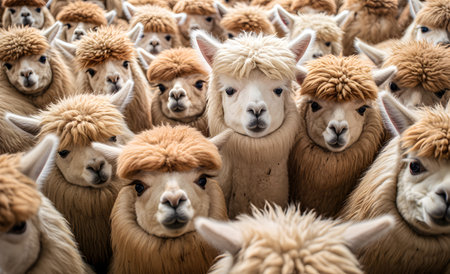 Several alpacas look at the cameraの素材