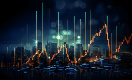 Stock market graph steady upward trajectory of business growthの素材