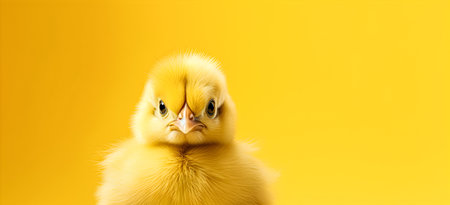 Chicken on a yellow background.の素材