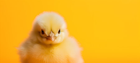 Chicken on a yellow background.の素材