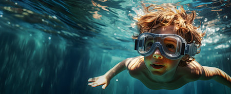 A small child dives in the pool.の素材