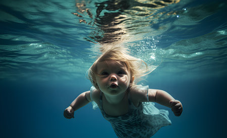 A small child dives in the pool.の素材