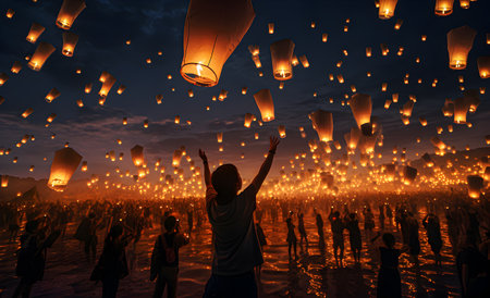 Twilight Celebration with Sky Lanterns Ablazeの素材