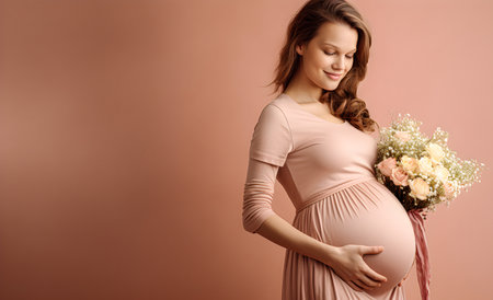 Pregnancy, photo with young pregnant woman.の素材