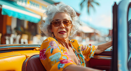 Grandmother in fashionable brightly colored clothes.の素材