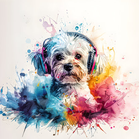 a bichon frie in headphonesの素材