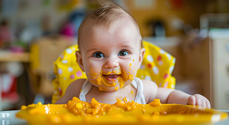 The baby is trying a new taste of solid food.の素材