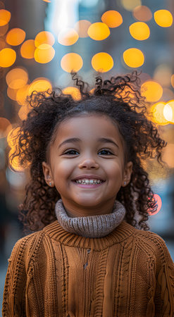 A black adorable girl with a joyful smile and hair.の素材