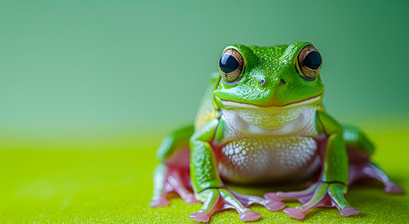 A green frog on a green background.の素材