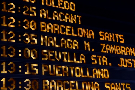 A train schedule in the central station of Madridの写真素材