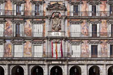A part of a facade at Plazar Mayor in the very center of Madrid, Spainの写真素材